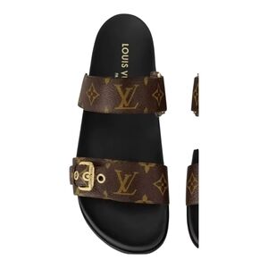 Brown and Gold Monogram  Women Slides